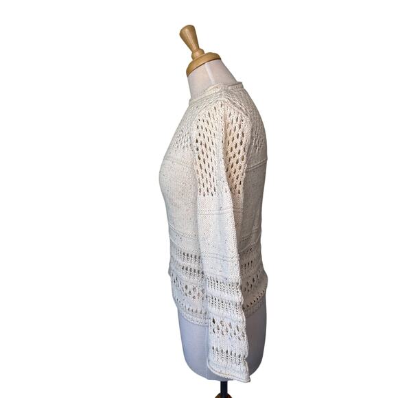 LA VIE Rebecca Taylor Crochet Sweater Oatmeal Multi Color Speckled XS - Picture 7 of 10